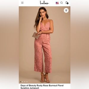 Lulu’s Days of Beauty Rusty Rose Burnout Floral Surplice Jumpsuit